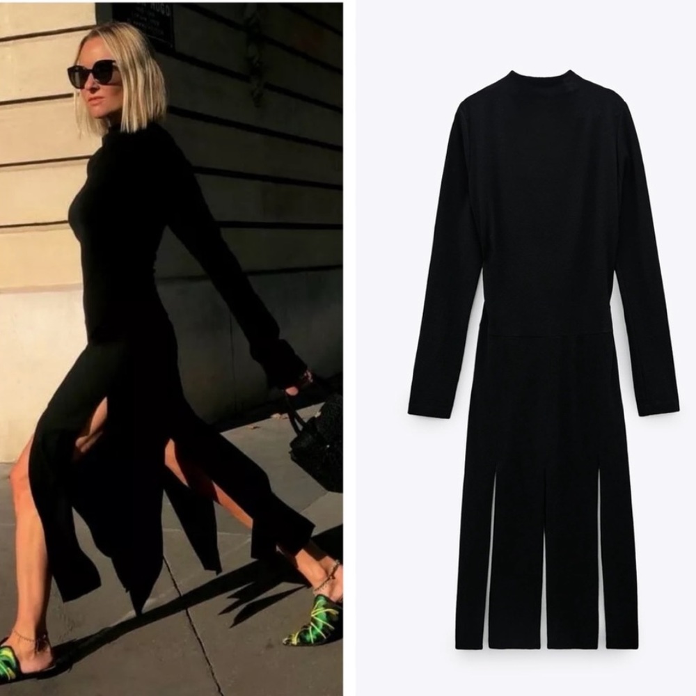 ZARA Limited Edition Black Slit Hem Midi Dress M